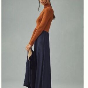 Anthropologie Orange Turtleneck and Navy Skirt